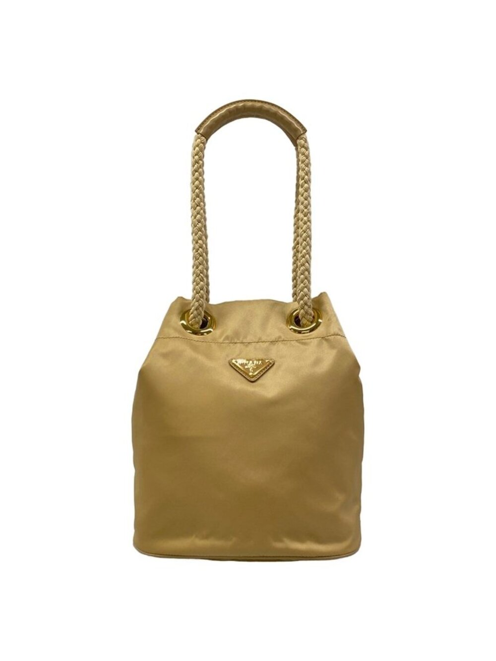 Prada Tote Mariner Small Re-Nylon Bucket Bag Beige Drawstring Leather